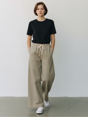 Light Khaki Tan Wide-Leg Drawstring Denim Pants  ~ NWT ~  size Medium